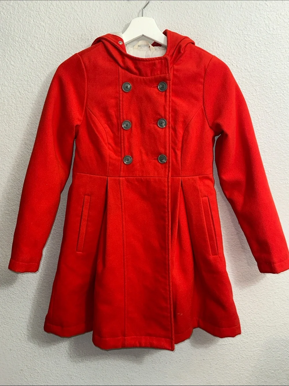 Girls Red Pea Coat Youth Large 10/12 Pockets Winter Cat and Jack READ